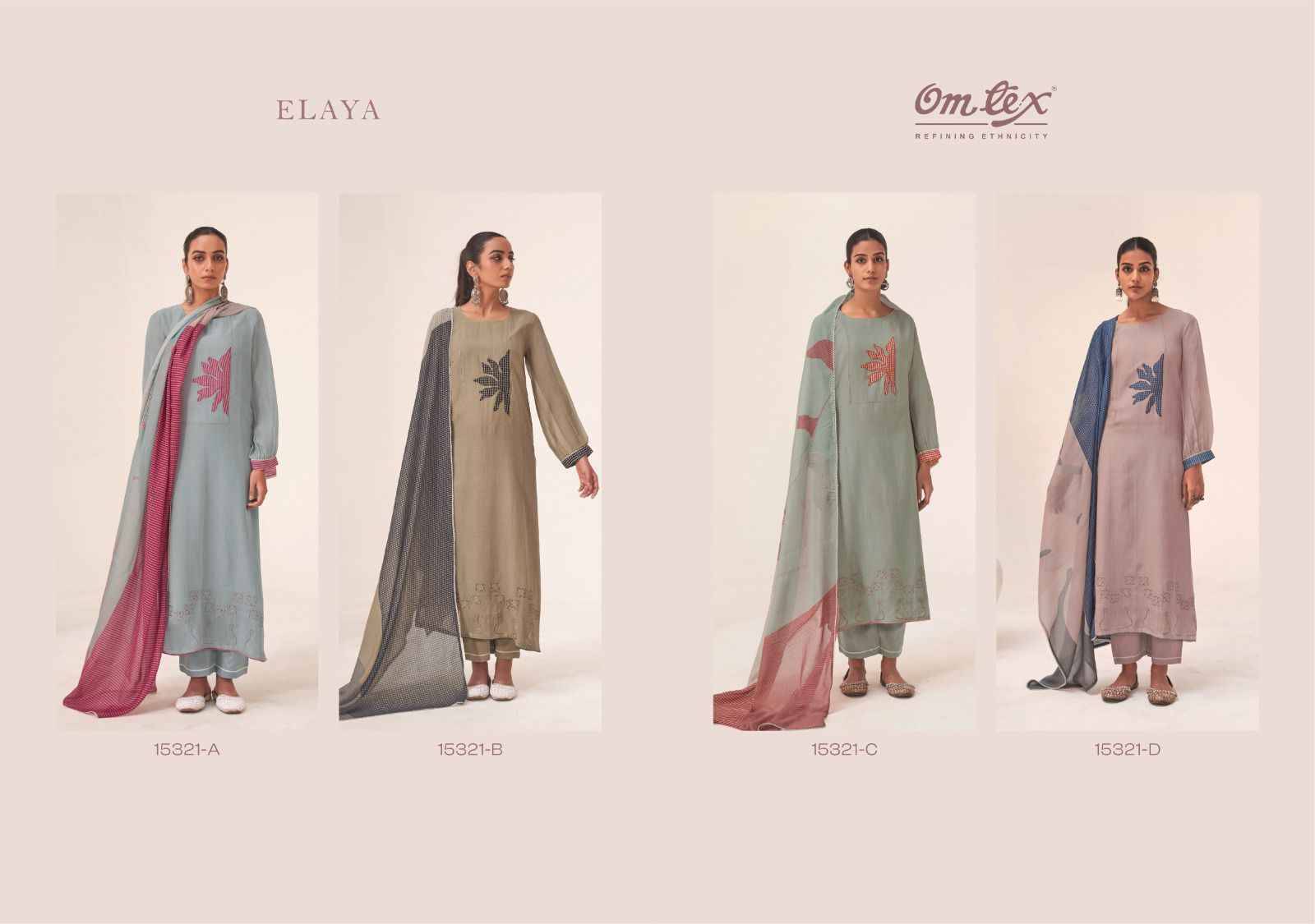 ELAYA 15321 Series By Om Tex Beautiful Festive Suits Stylish Colorful Fancy Casual Wear & Ethnic Wear MAL CHANDERI Dresses At Wholesale Price